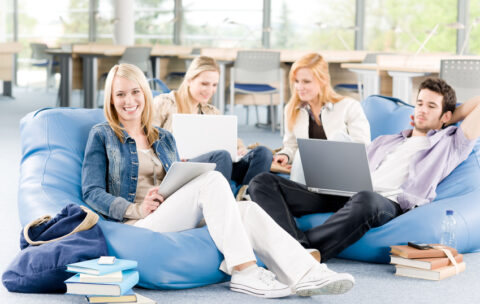 Group of young students at high school