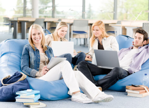 Group of young students at high school